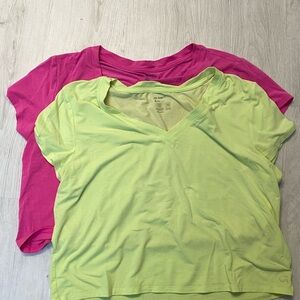 GAP V-Neck Short Sleeve Tops - Lime Green and Pink